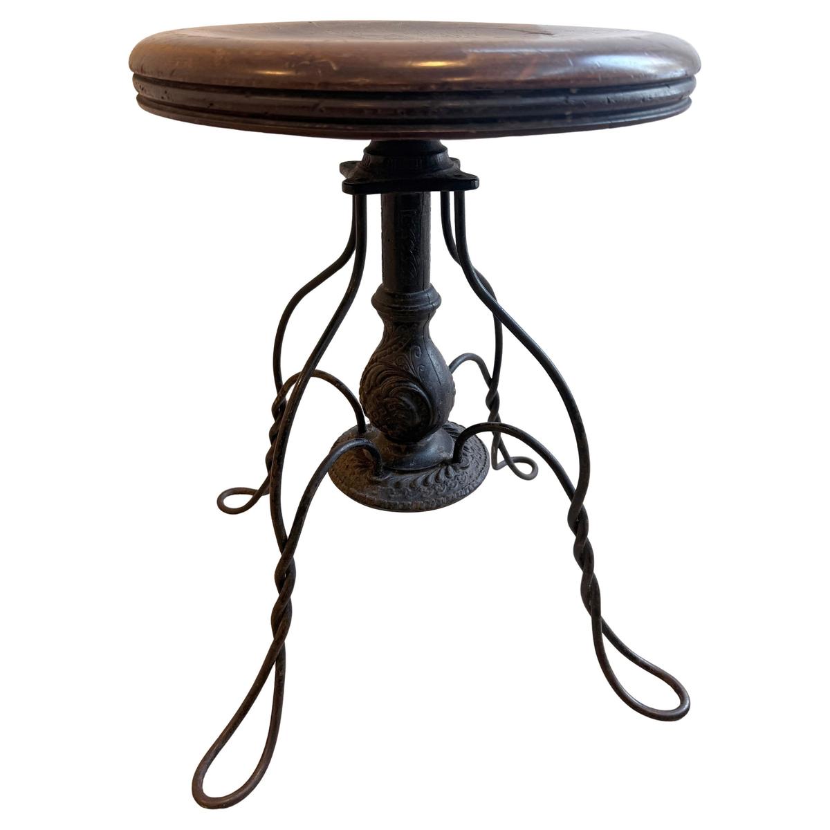 19th Century Cast Iron Piano Stool by Charles Parker Co.