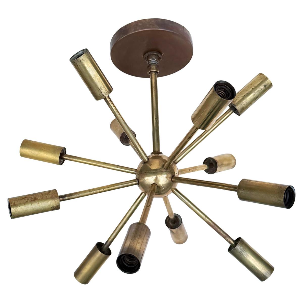 Gino Sarfatti for Lightolier Astral Atomic Sputnik Brass Ceiling Fixture, 1950s