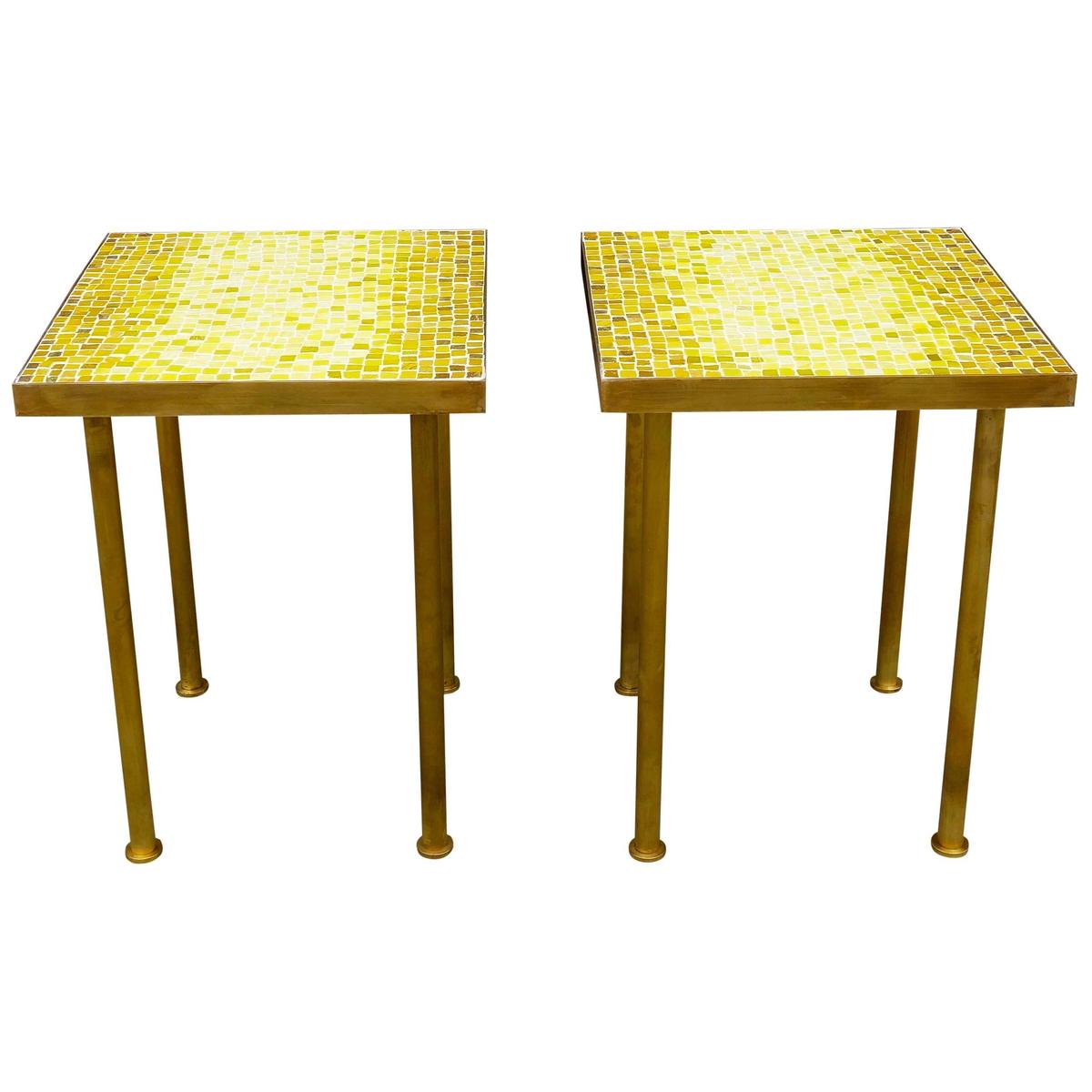Midcentury Mosaic and Brass Side or End Tables