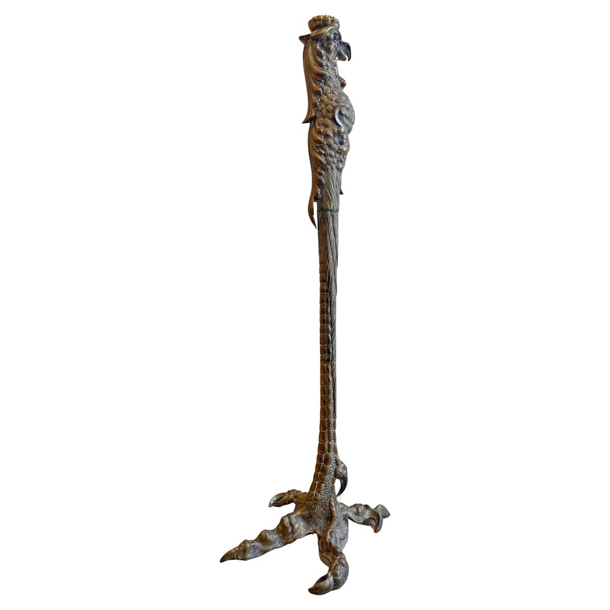 Monumental Architectural Bronze Parrot Form Floor Candlestick by P.E. Guerin