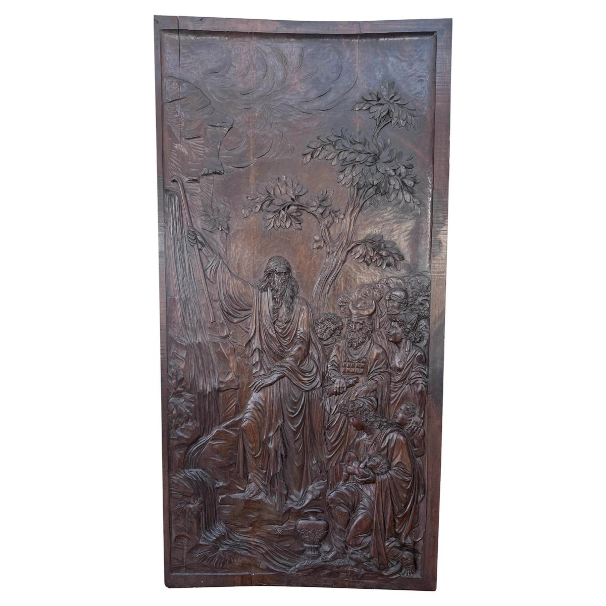 Monumental Baroque Wood Relief “Moses Striking the Rock” Germany/Austria, c.1700