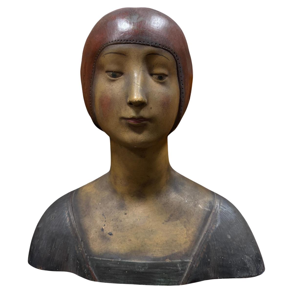 Plaster Polychrome Display Sculpture Bust Enchanting Woman