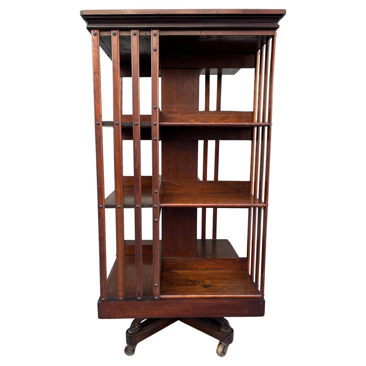 Antique American Walnut John Danner 3 Tier Revolving Bookcase American Craftsmen