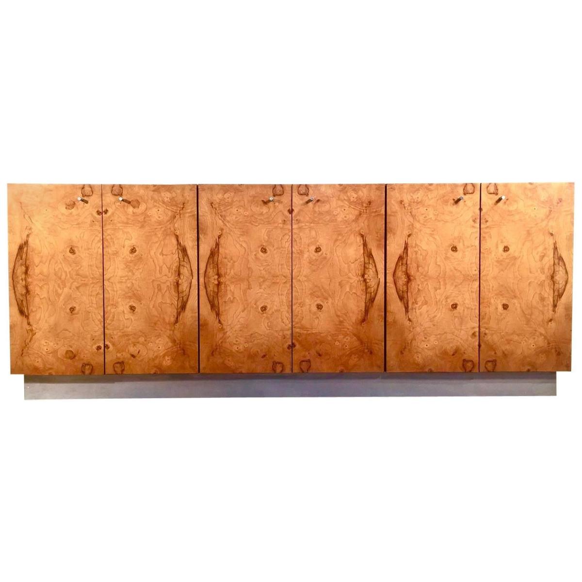 Milo Baughman for Thayer Coggin Olive Wood Credenza on a Plinth Base