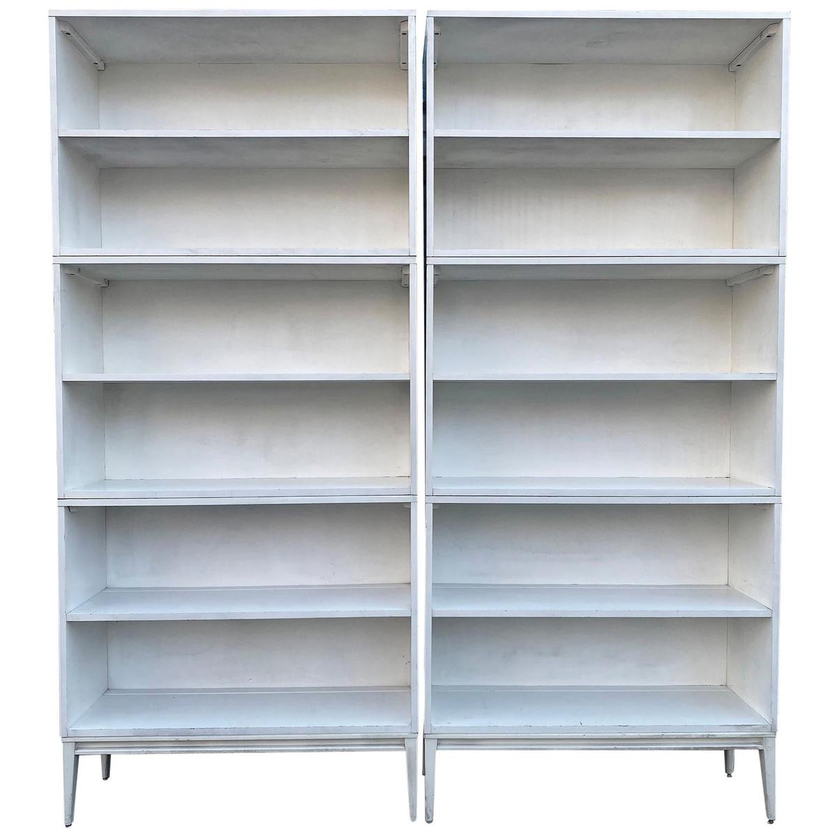 Pair of Midcentury Paul McCobb Triple Bookshelves #1516 Maple Lacquer White